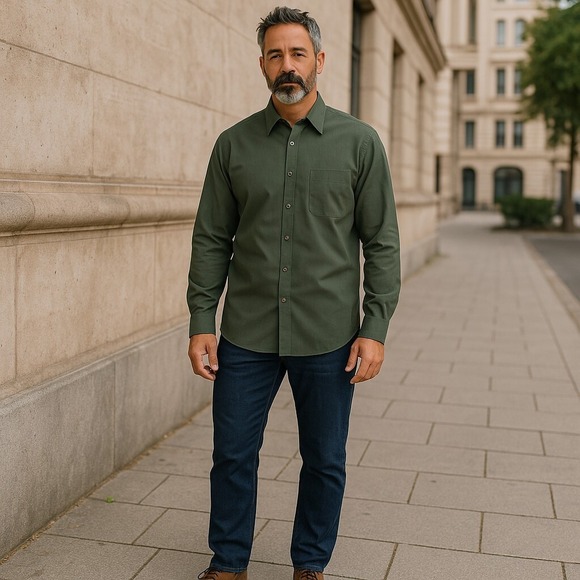 Henry & Belle Other - Taylor & Henry Dress Shirt‎ Men's Size 18 34/35 Green Long Sleeve Button F